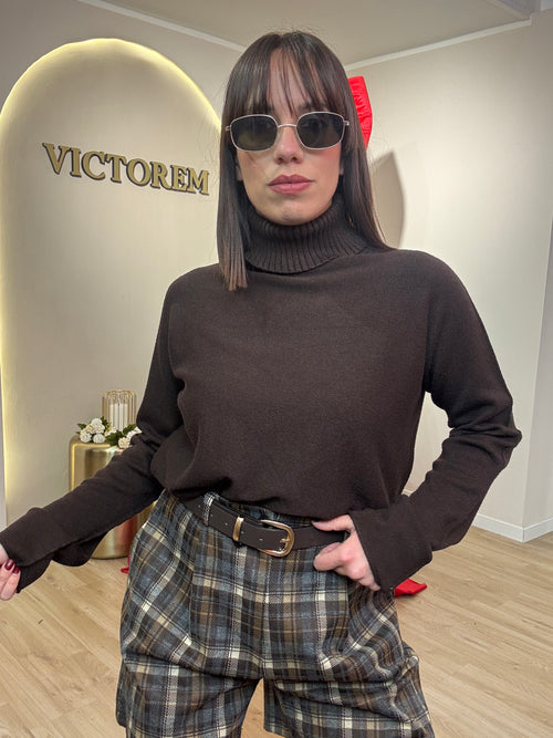 Maglia lana rasata over collo alto