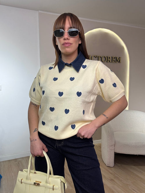 Maglia cuoricini in denim