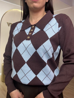 Maglia polo rombi bottoni gold