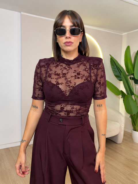 Body con spallina contrasti velluto