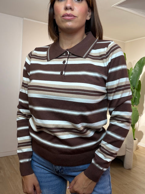 Maglia polo lana rasata riga