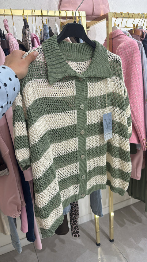 Cardigan in filo rigato
