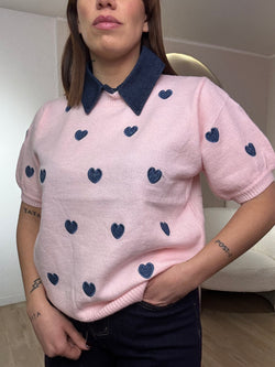 Maglia cuoricini in denim