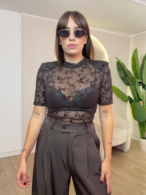 Body con spallina contrasti velluto