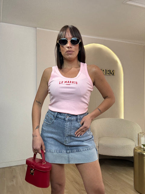 Gonna corta denim piegone