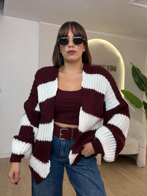 Cardigan lana grossa righe