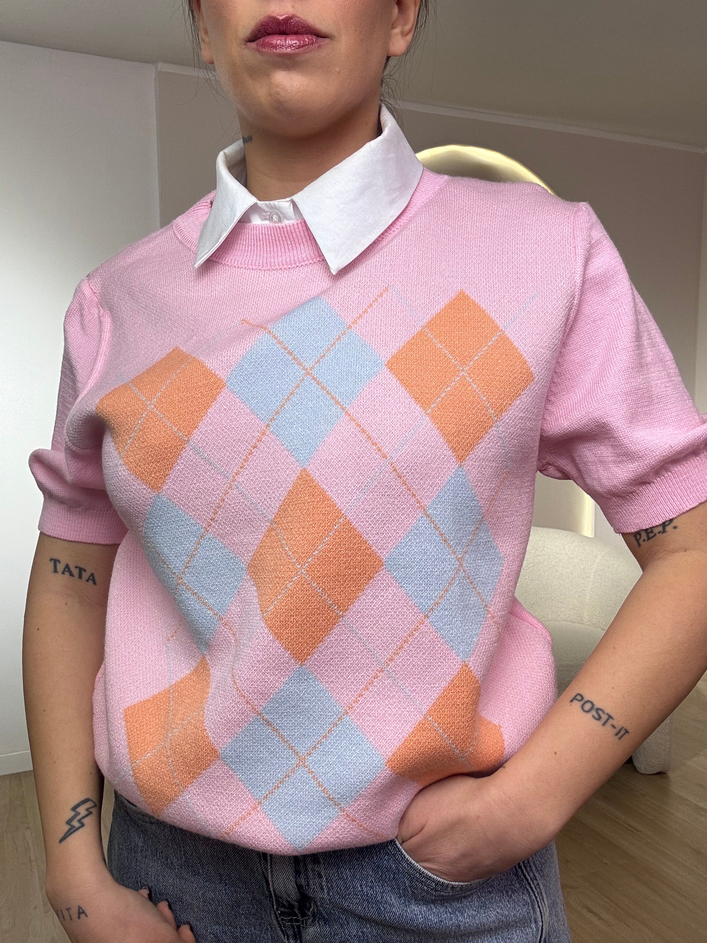 Maglia mezza manica fantasia rombi