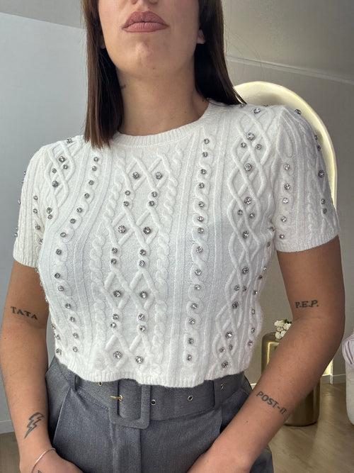 Maglia crop con strass