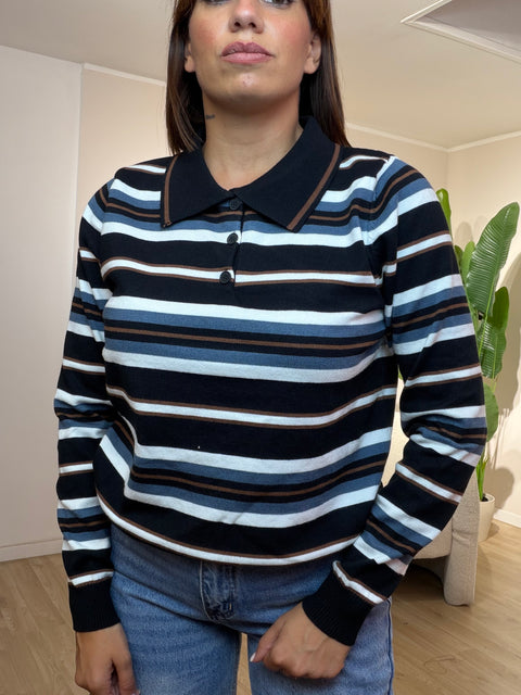 Maglia polo lana rasata riga