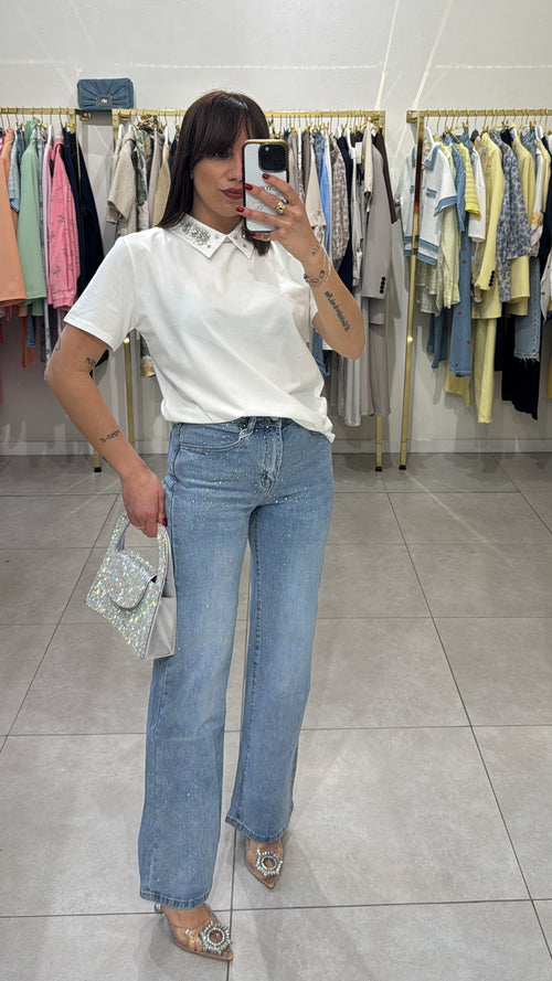 T-shirt colletto strass