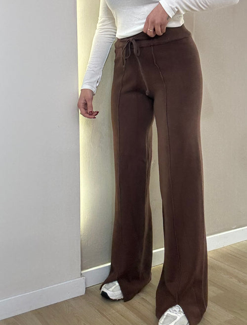 Pantalone in lana rasata con laccio