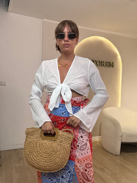 Camicia con nodo cotone crop