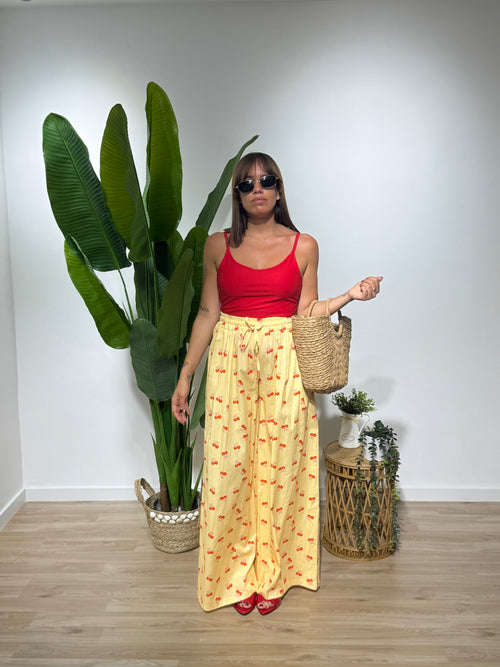 Pantalone in cotone stampa ciliegia