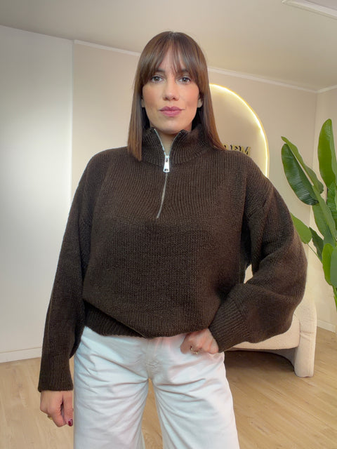 Maglia lana grossa zona zip