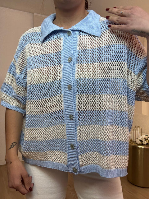 Cardigan in filo rigato