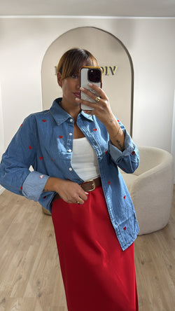 Camicia in denim cuoricini