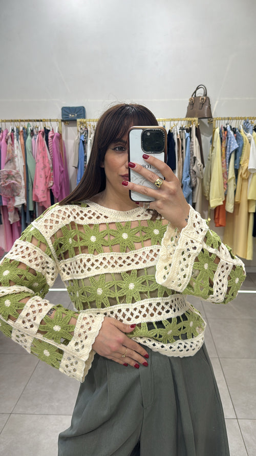 Maglia macrame fiori