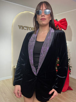 Giacca in velluto con collo in strass