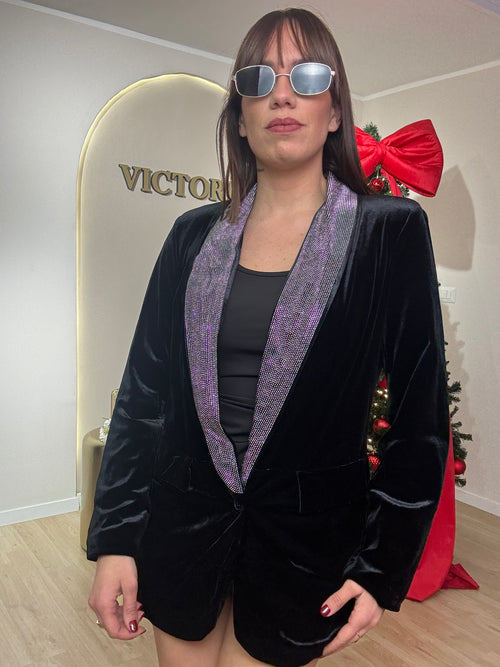 Giacca in velluto con collo in strass