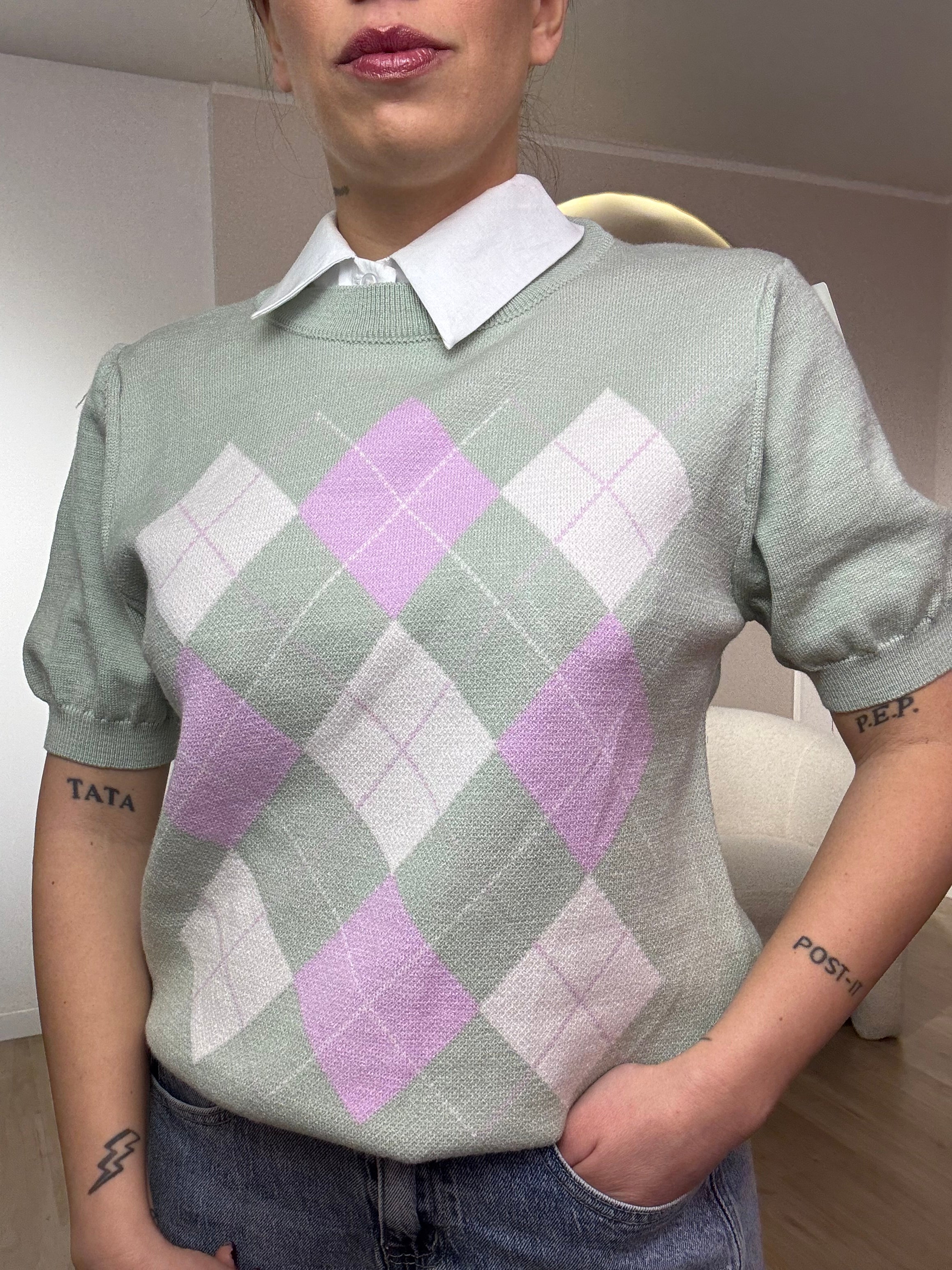 Maglia mezza manica fantasia rombi