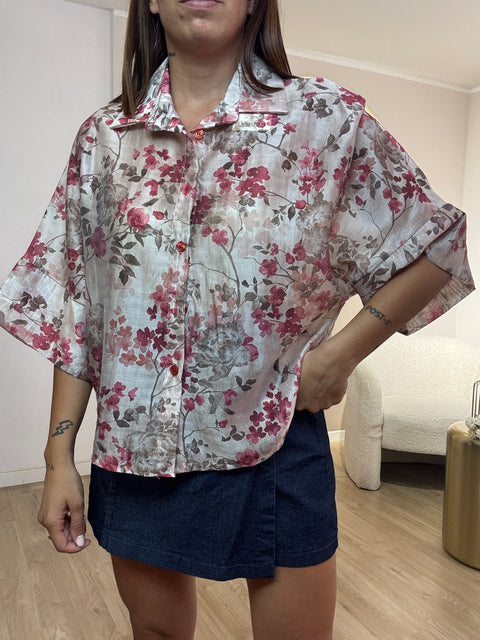 Camicia floreale manica campana