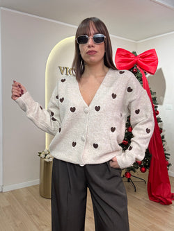 Cardigan con cuoricini in velluto